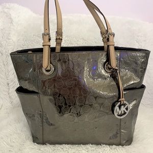 Michael Kors silver metallic tote bag